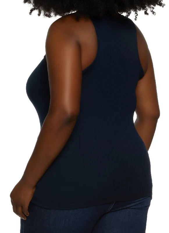 Plus Size Ribbed Knit Racerback Tank Top