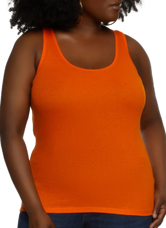 Plus Size Ribbed Knit Racerback Tank Top