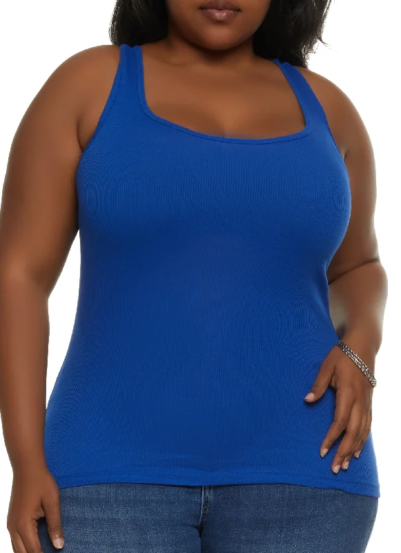 Plus Size Ribbed Knit Racerback Tank Top