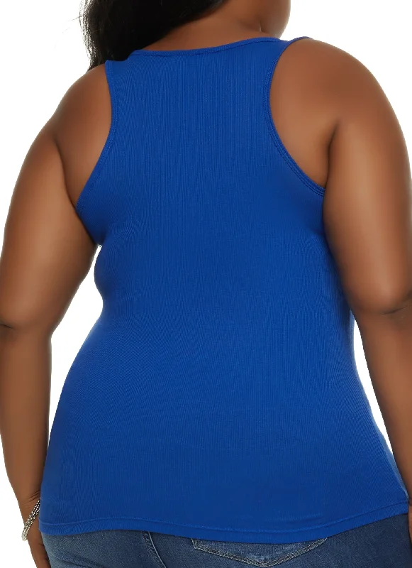 Plus Size Ribbed Knit Racerback Tank Top