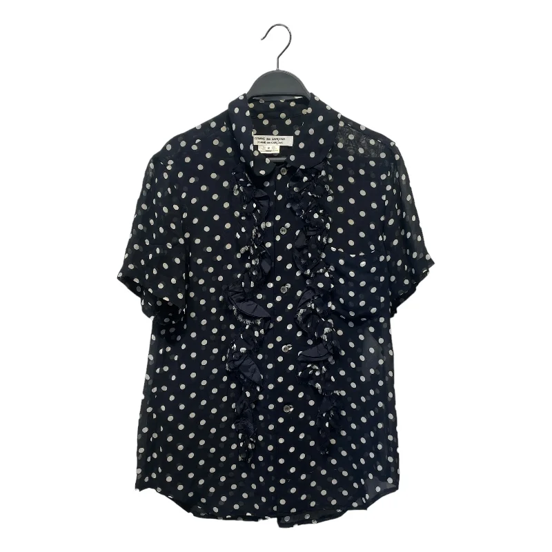 COMME des GARCONS/SS Shirt/S/Polka dot/Nylon/NVY/FRONT RUFFLE