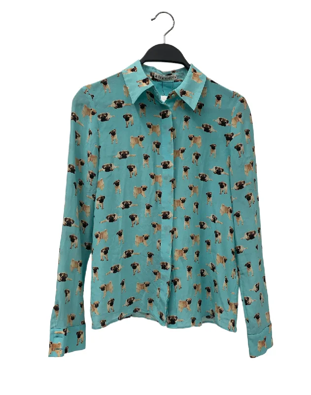 alice+olivia/LS Shirt/XS/All Over Print/Polyester/BLU/