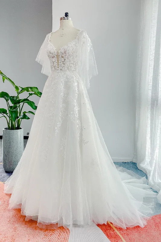 A-Line Court Train Lace Tulle Wedding Dress CW3160