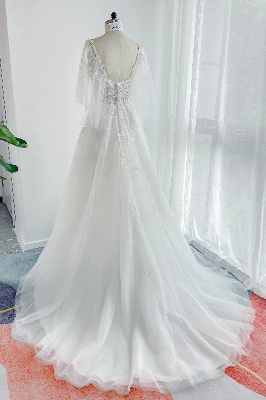 A-Line Court Train Lace Tulle Wedding Dress CW3160