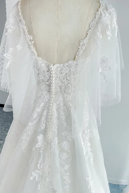 A-Line Court Train Lace Tulle Wedding Dress CW3160