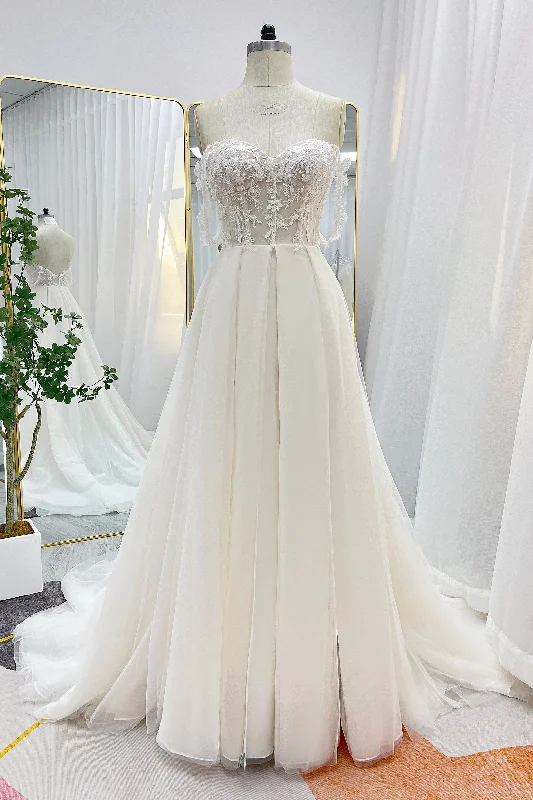 A-Line Court Train Lace Tulle Wedding Dress CW3242