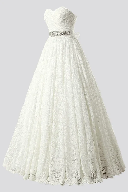 A-line Sweetheart Lace Wedding Dresses with Belt BO8