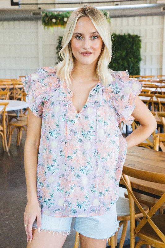 Alyssa Floral Tie Neck Blouse, Pink