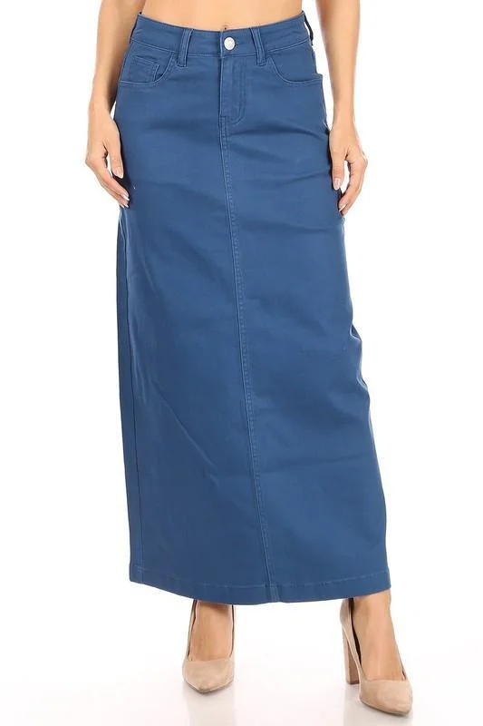 Ava Long Color Denim Skirt in Teal (FINAL SALE)