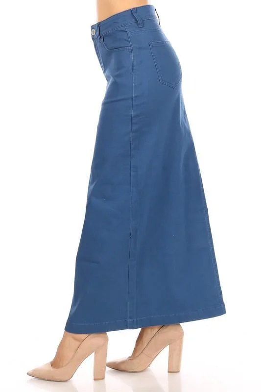 Ava Long Color Denim Skirt in Teal (FINAL SALE)