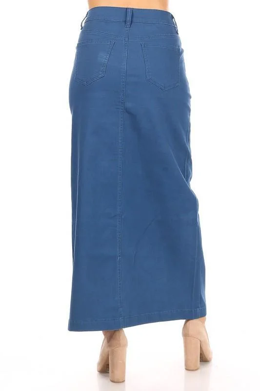 Ava Long Color Denim Skirt in Teal (FINAL SALE)