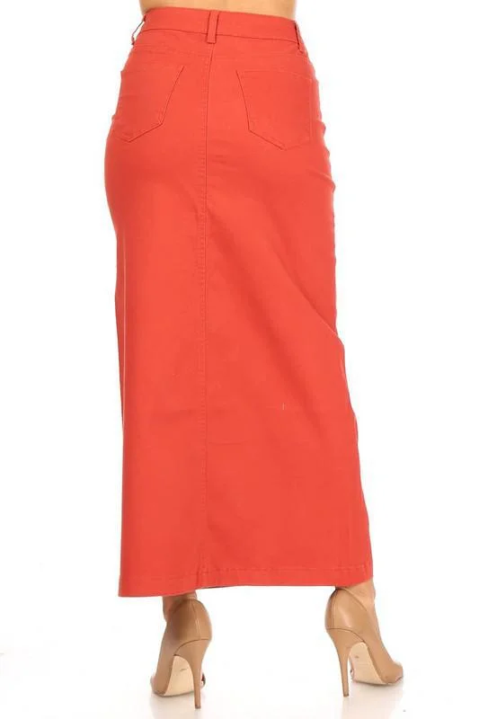 Ava Long Color Denim Skirt in Terra Cotta (FINAL SALE)