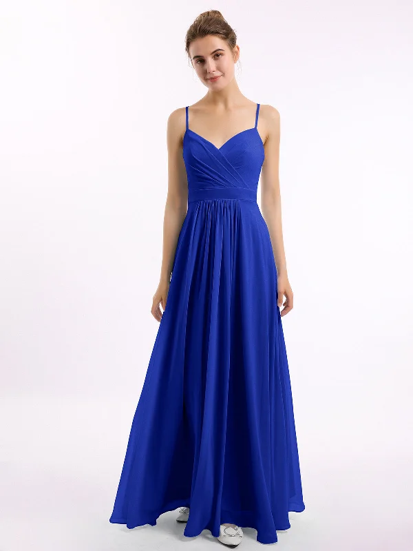 Spaghetti Straps Chiffon Dress with Sweetheart Neck Royal Blue