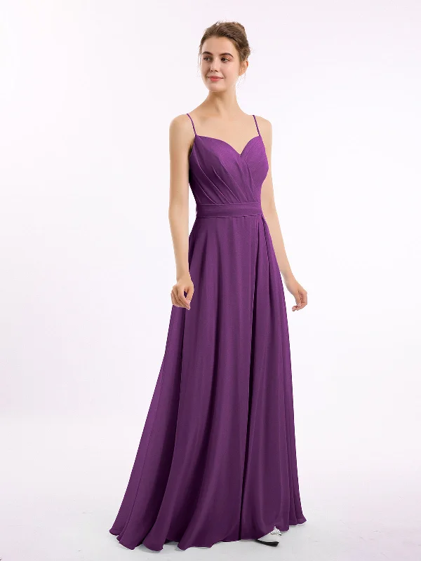 Spaghetti Strap Sweetheart Neck Chiffon Dress Grape