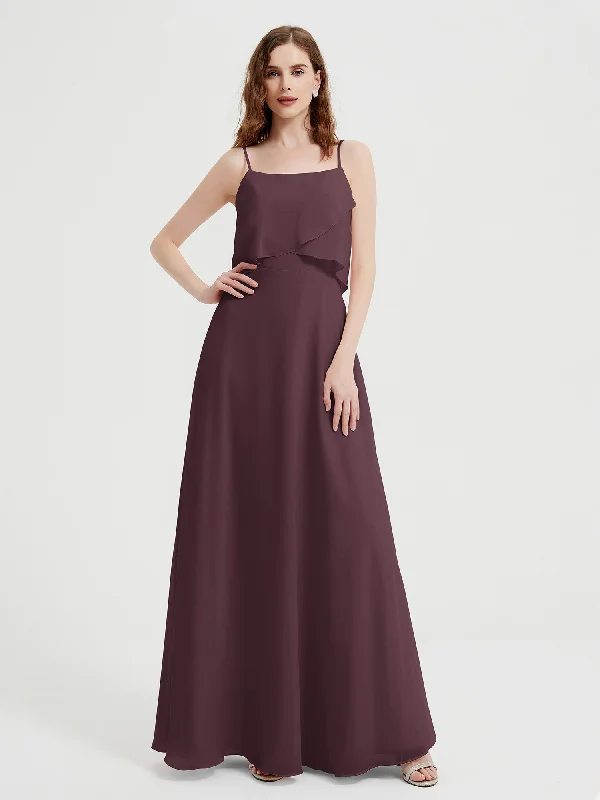 Spaghetti Straps Simple Bridesmaid Dresses-Cabernet