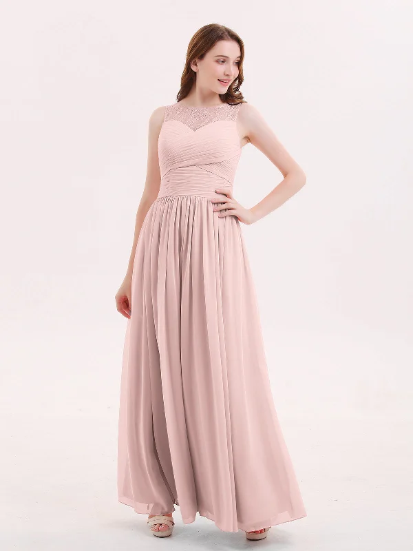 Illusion Sweetheart Neck Chiffon Bridesmaid Dress-Dusty Rose