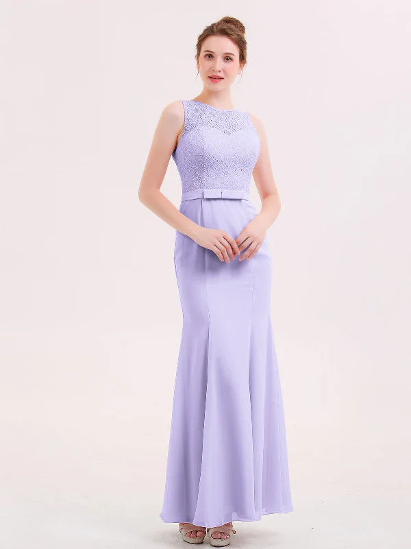 Illusion Neck Mermaid Dress with Open Back-Lilac