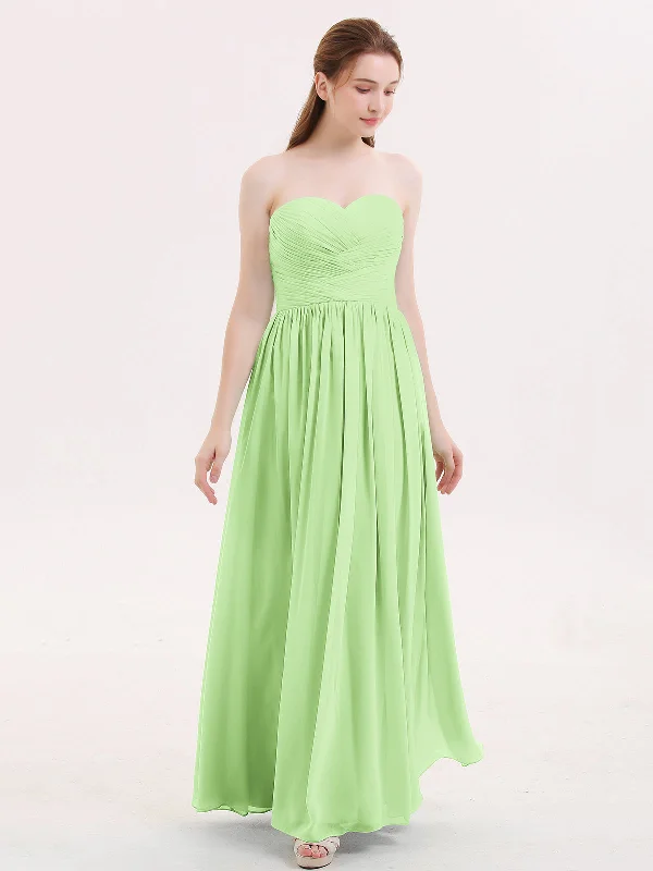 Strapless Cross-pleated Full Length Bridesmaid Gown-Sage