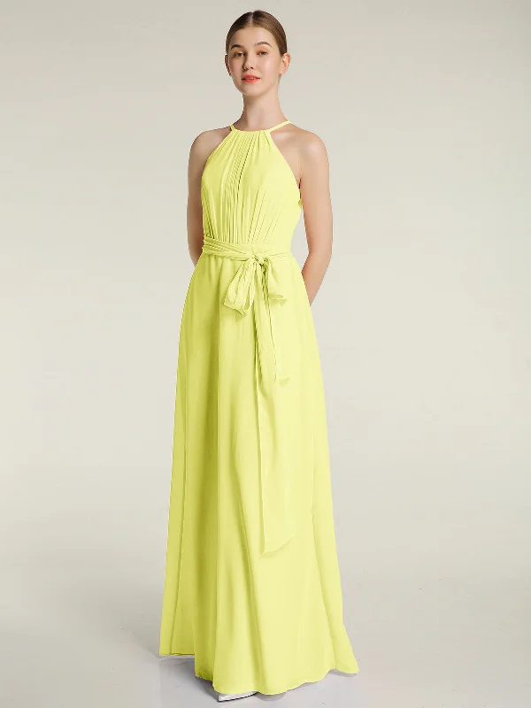 Full Length Chiffon Gowns Halter Neck with Bow-Daffodil