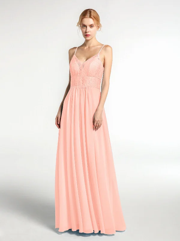 Spaghetti Straps Chiffon and Lace Dresses-Coral