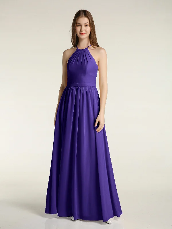 Halter Chiffon Long Bridesmaid Dresses-Regency