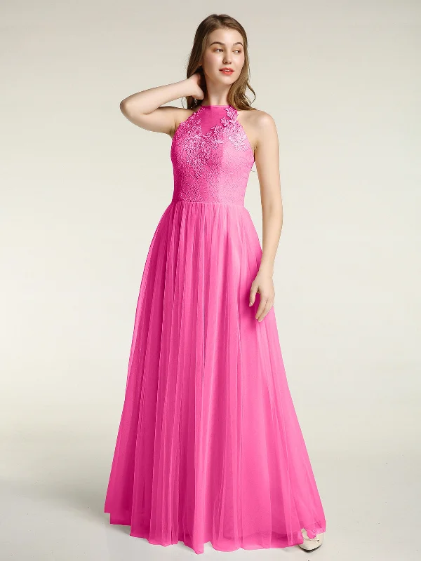 Lace Bodice and Tulle Skirt Long Dresses-Azalea