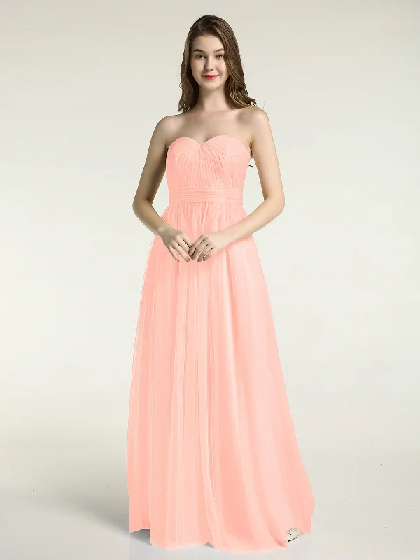 Strapless Sweetheart Neck Tulle Dresses with Bow-Coral