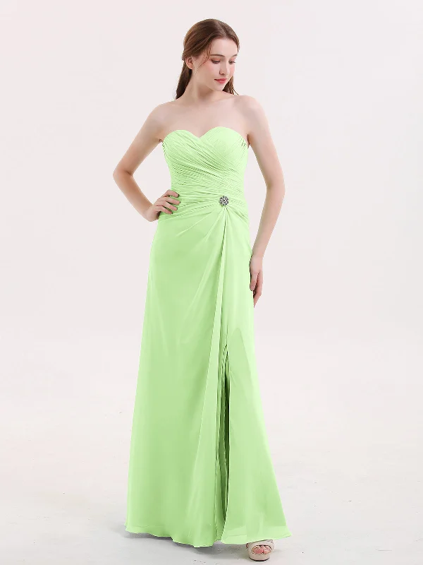 Strapless Sweetheart Neck Dress with Slit-Sage