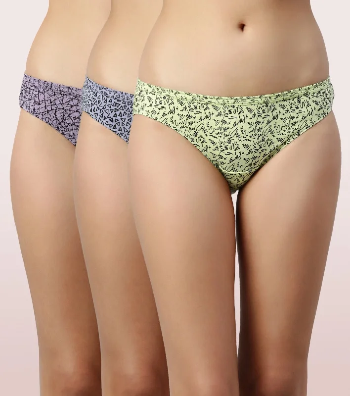 Bikini Panty | Full Coverage & Low Waist | Antimicrobial & Stain Release Finish | Pack of 3 | Colors and Print May vary