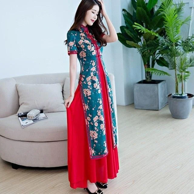 Cheongsam Oriental Ao Dai Vietnam Dress