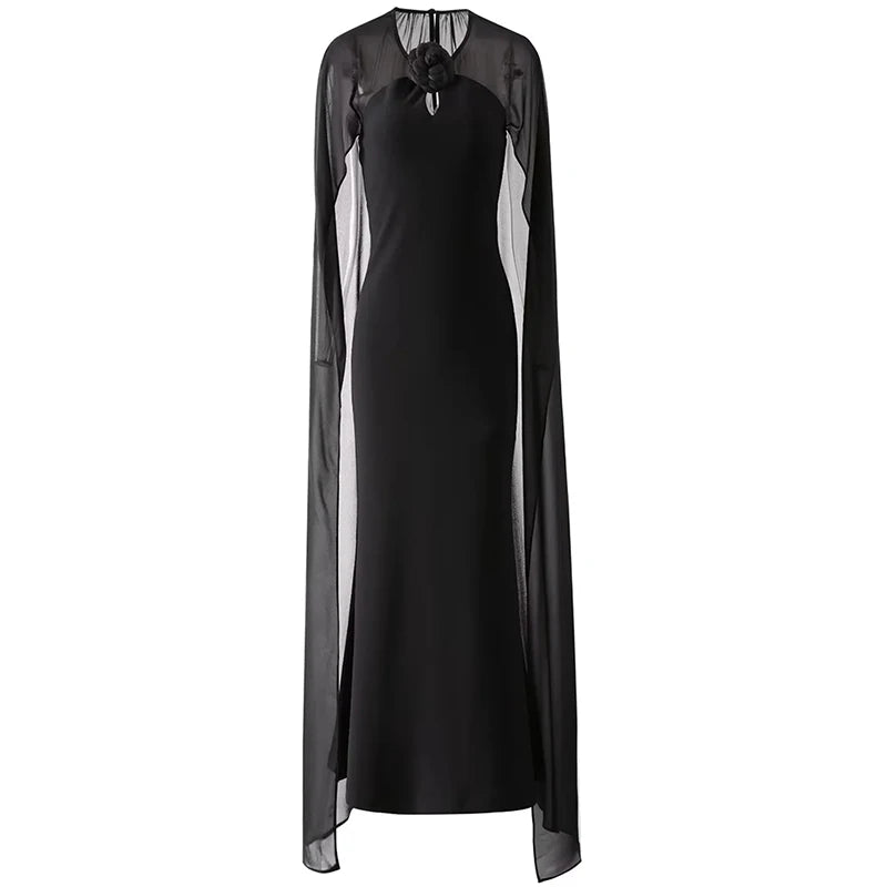 Cloak Sleeves Appliques Elegant Maxi Dress