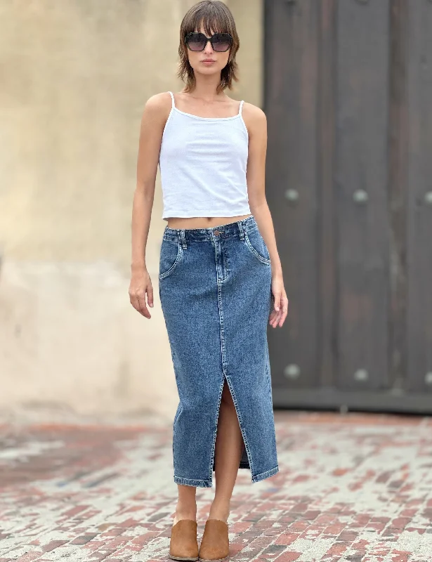 Daily Slit Denim Midi Skirt