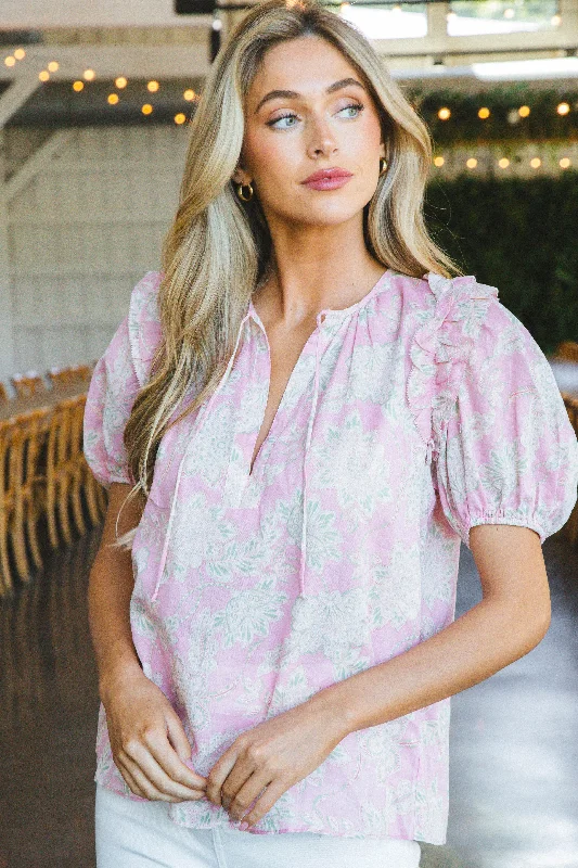 Daphne Puff Sleeve Top, Light Pink