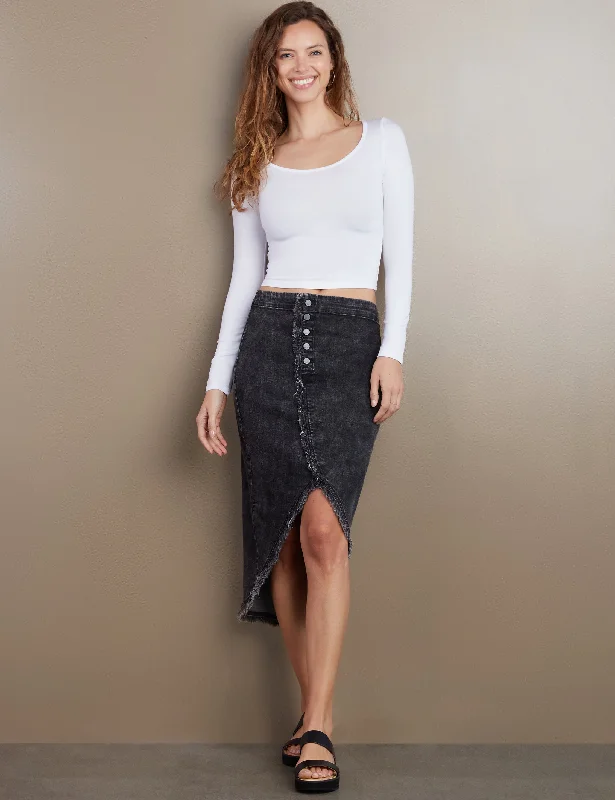 Denim Button Wrap Skirt