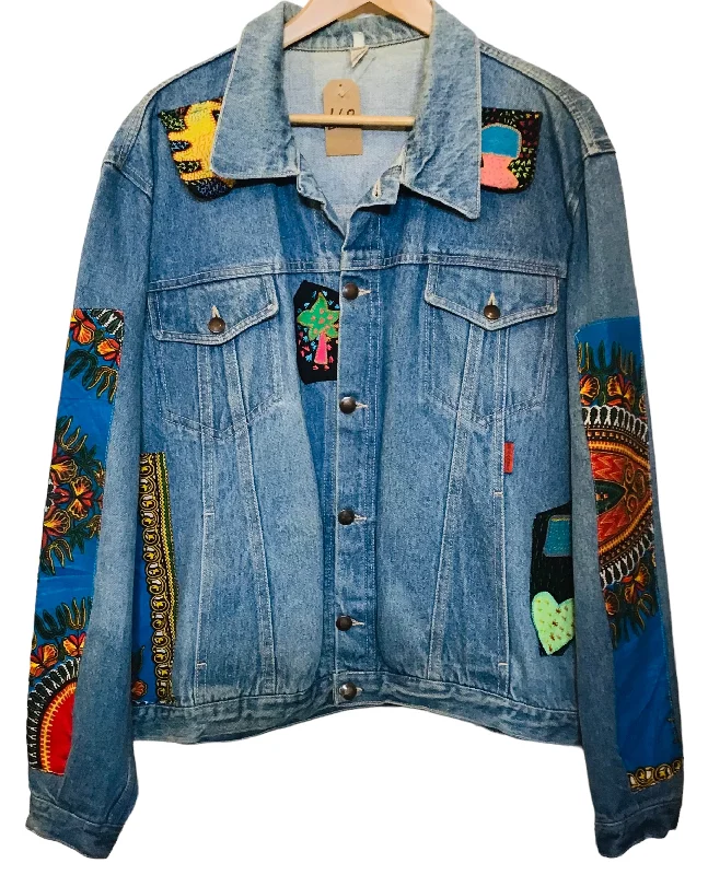 Denim jacket with patch detail front and back (Size M)