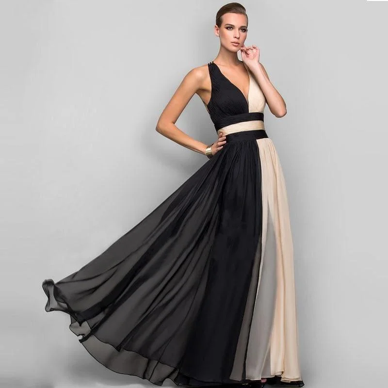 Elegant V-Neck Backless Formal Long Chiffon Maxi Dress