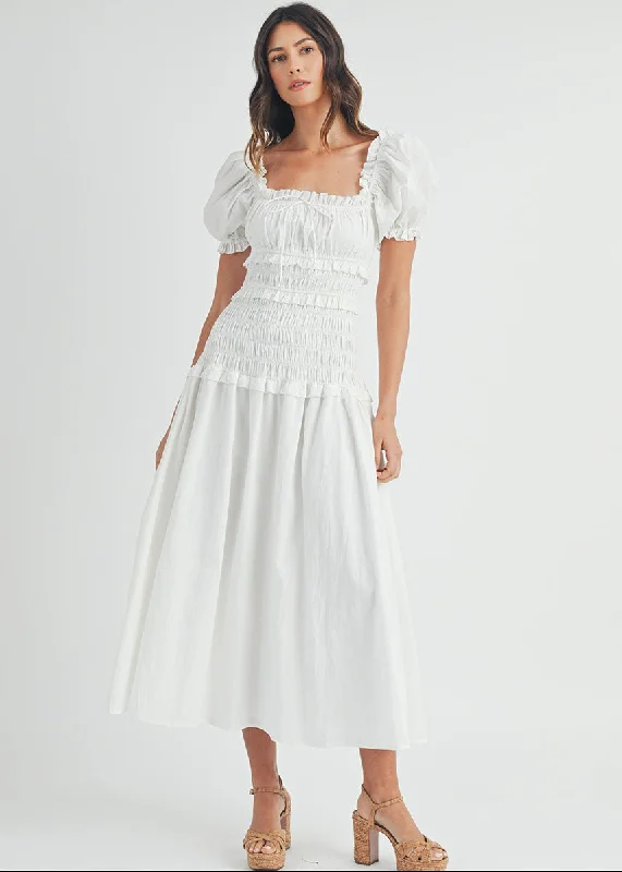 Emmaleigh Smocked Tiered Midi - Off White