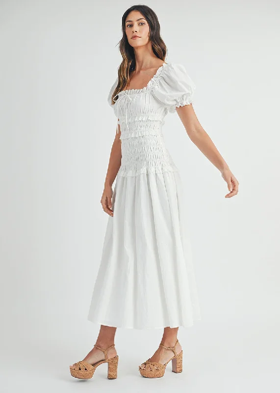 Emmaleigh Smocked Tiered Midi - Off White