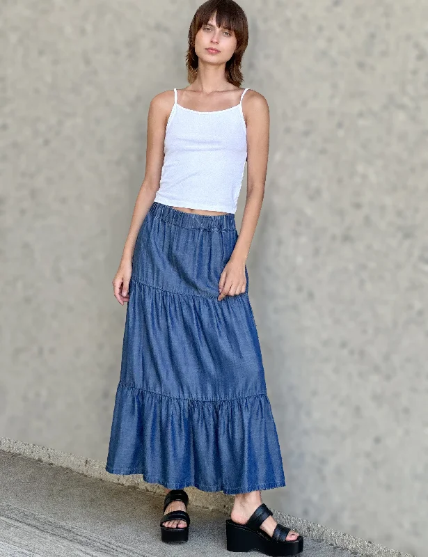 Flounce Denim Maxi Skirt