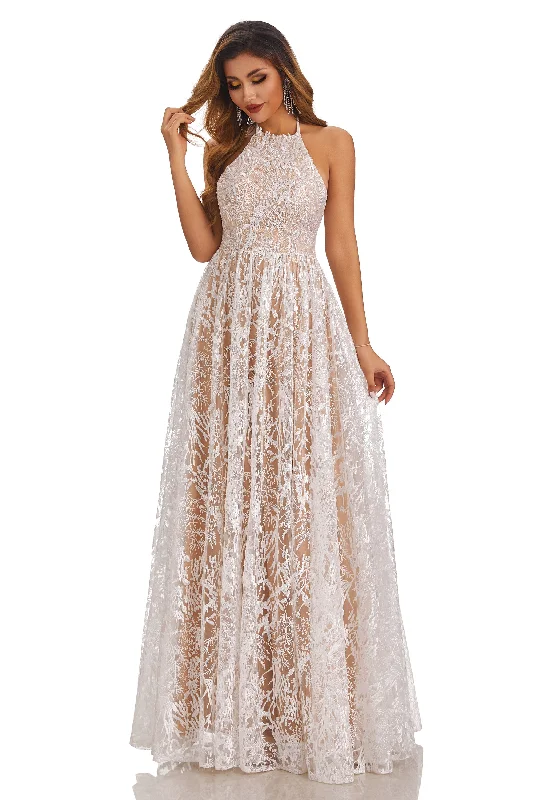 Halter Sleeveless Lace Beach Wedding Dresses