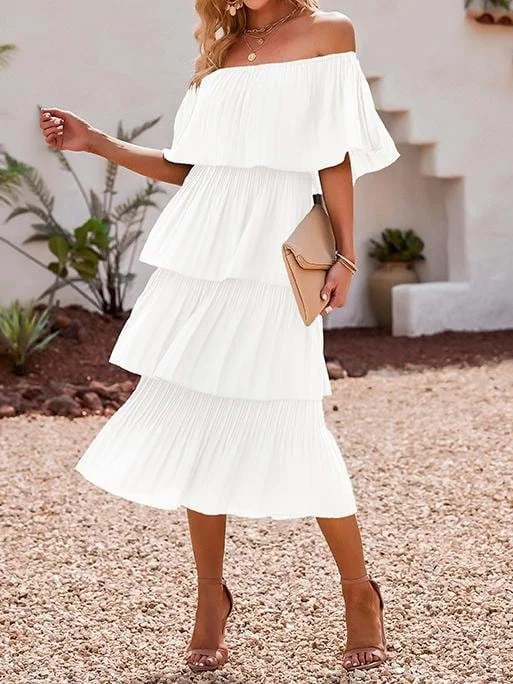 High-waist One-shoulder Solid Cake Skirt