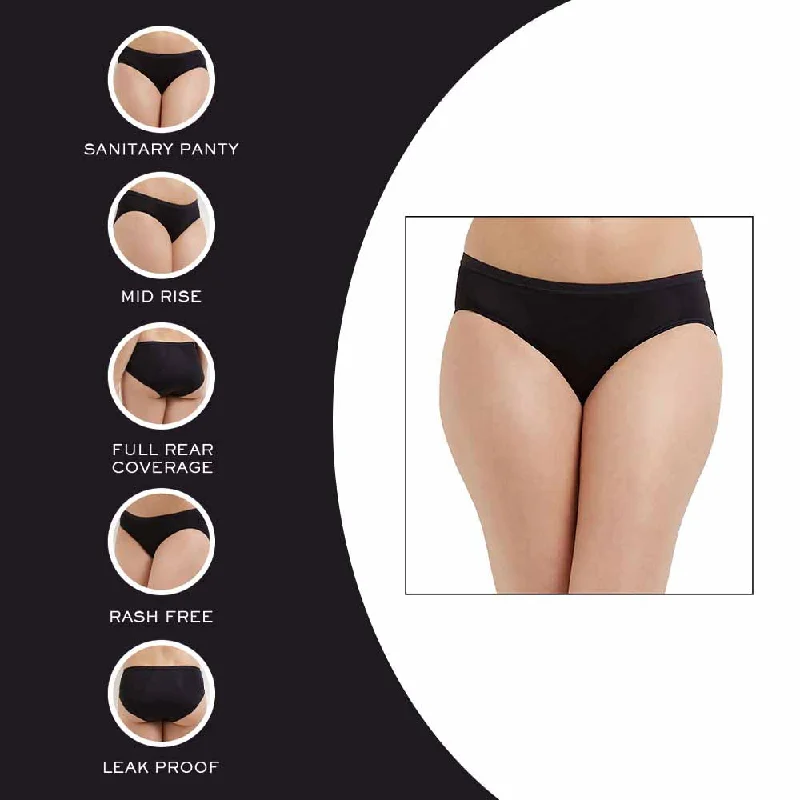 Hygieni Mid Waist Full Coverage Night Wear High Absorbency Period Panty - Black