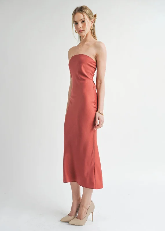 Jess Tube Midi Dress - Burnt Red