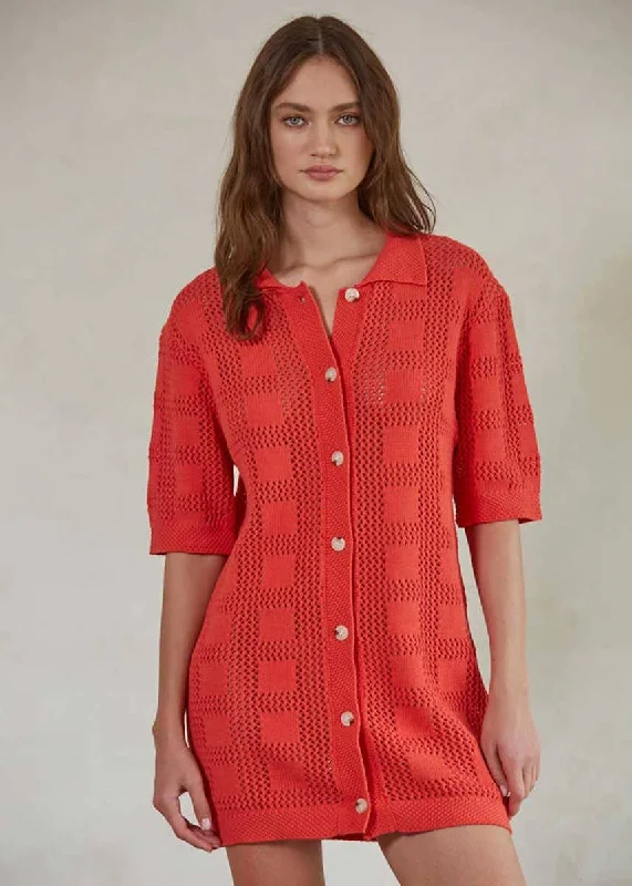 Kennedy Button-Down Sweater Dress - Red