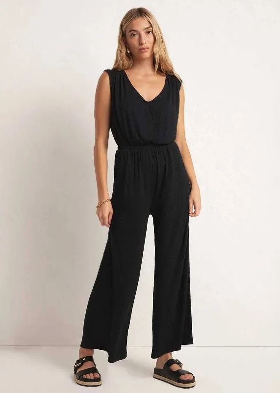 Lunch Date Pucker Jumpsuit - Black