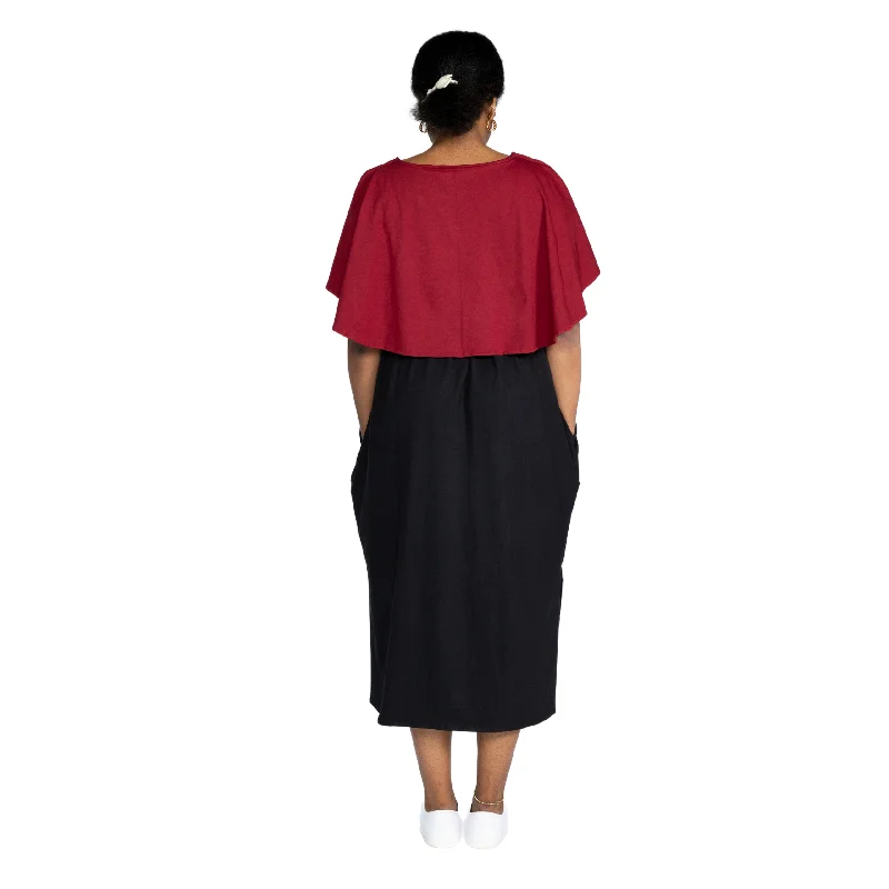 Maroon & Black Nursing Friendly Maternity Maxi Dress