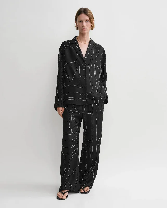 MONOGRAM SILK PJ TOP / BLACK