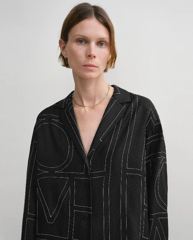 MONOGRAM SILK PJ TOP / BLACK