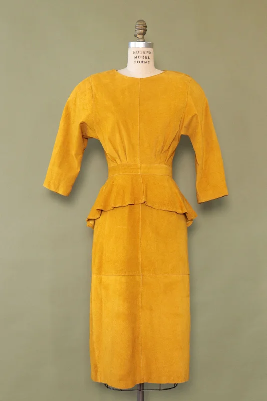 Mustard Suede Peplum Dress S