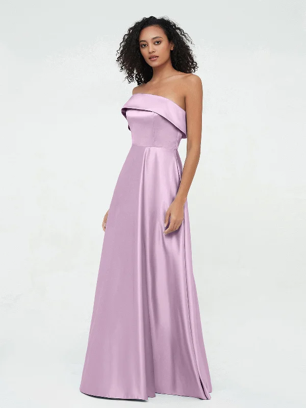 One Shoulder Satin Long Dresses with Pockets-Wisteria